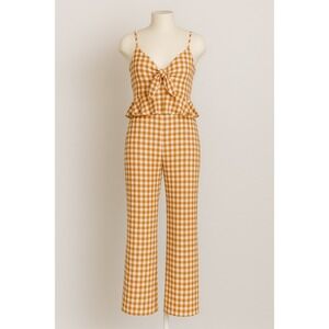 Saylor Womens Jumpsuit Size XS Orange Laken Gingham‎ Wide Leg Cottage Prairie